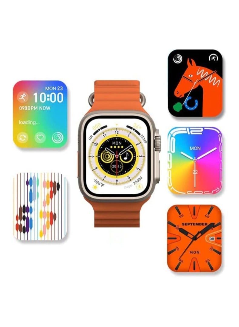 ساعه ذكيه X8+ الترا الجيل 8 (برتقالي) مزوده بشاحن وايرلس وتعمل من خلال تطبيق Wearfit pro