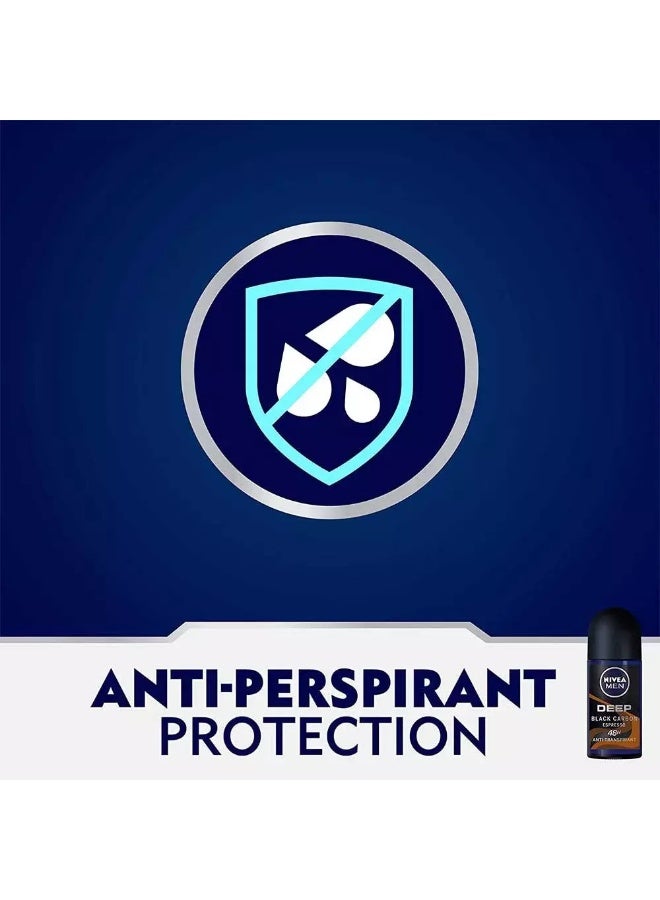 NIVEA Men Deep Black Carbon Espresso Roll-On, Antiperspirant for Men, Antibacterial, Roll-on 50ml - Image 3