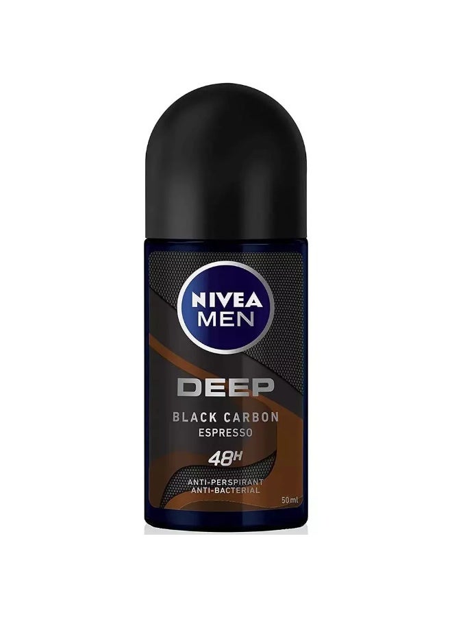 NIVEA Men Deep Black Carbon Espresso Roll-On, Antiperspirant for Men, Antibacterial, Roll-on 50ml - Image 2