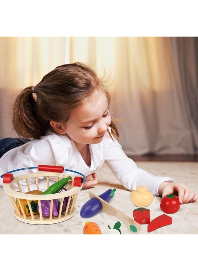 Victostar - Victostar Magnetic Wooden Cutting Fruits Vegetables Food Play Toy Set with Basket for Kids (Vegetables) - Image 1
