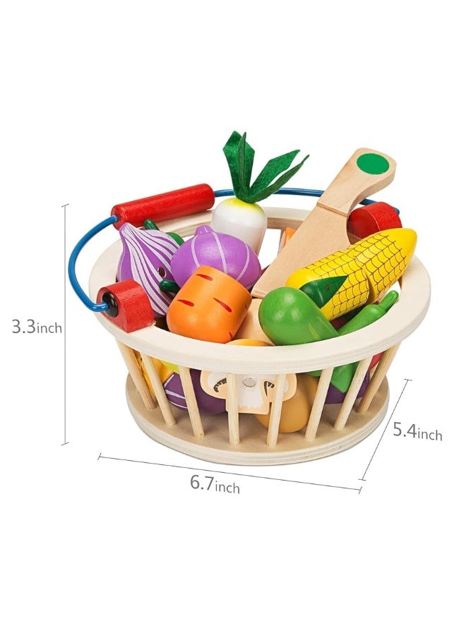 Victostar - Victostar Magnetic Wooden Cutting Fruits Vegetables Food Play Toy Set with Basket for Kids (Vegetables) - Image 1