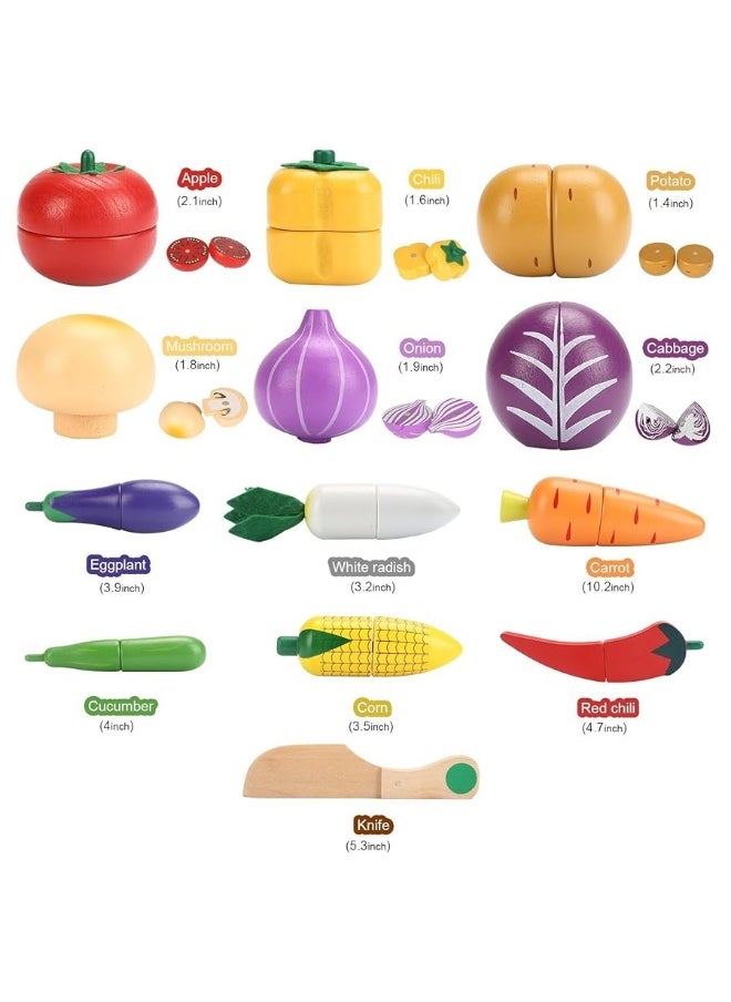 Victostar - Victostar Magnetic Wooden Cutting Fruits Vegetables Food Play Toy Set with Basket for Kids (Vegetables) - Image 1