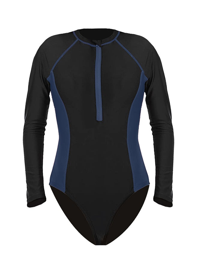 MARGOUN Surf suit for women long sleeve rash guard women's surf suit one piece swimsuit tight front zip top striped swimming shirts wetsuits Blue - Image 2