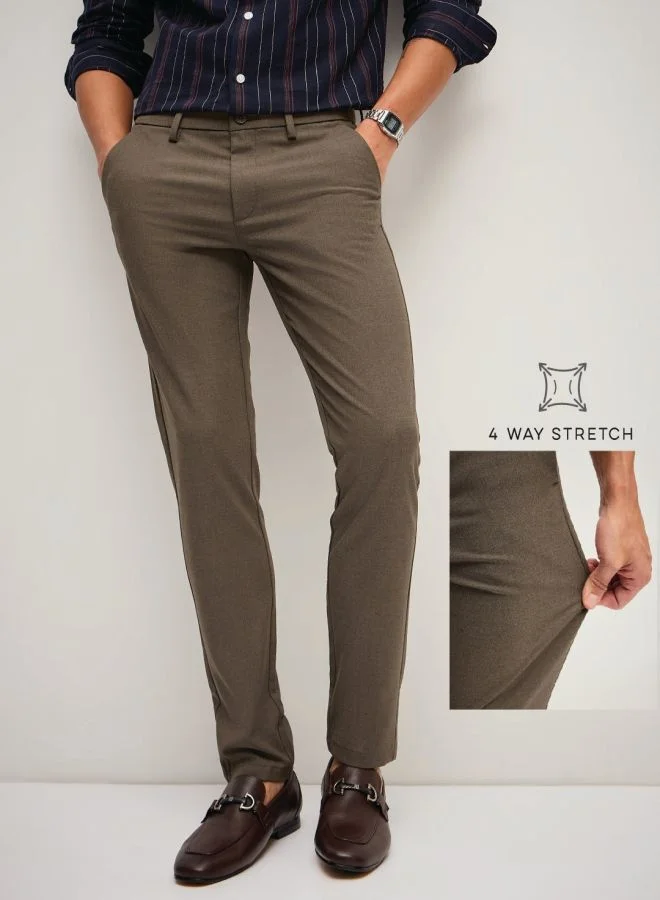 THE BEAR HOUSE Men's Brown 4 Way Stretch Formal Trouser Versatile Office and Travel Pants Comfortable Fit for Everyday Use Easy to Style Bottomwear for Work Weekend and Outings