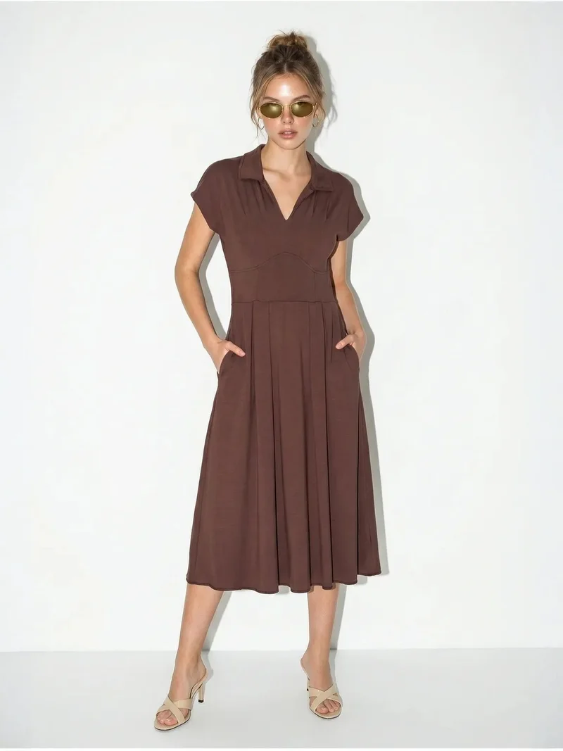 بيانكو لوتشي LUCCI A-line Midi Jersey Dress With Polo Collar