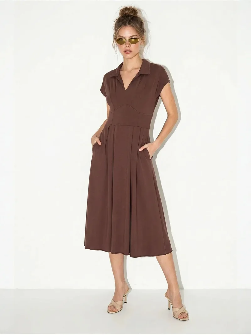 بيانكو لوتشي LUCCI A-line Midi Jersey Dress With Polo Collar