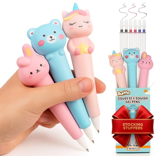 BUNMO Cute Pens 3 Pack - Stocking Stuffers for Girls - Tween Gifts - 6 Refills Included - Squishy Fun Pens for Kids - Squishy Kawaii Animals for Stationery - Girls Stocking Stuffers - Image 1