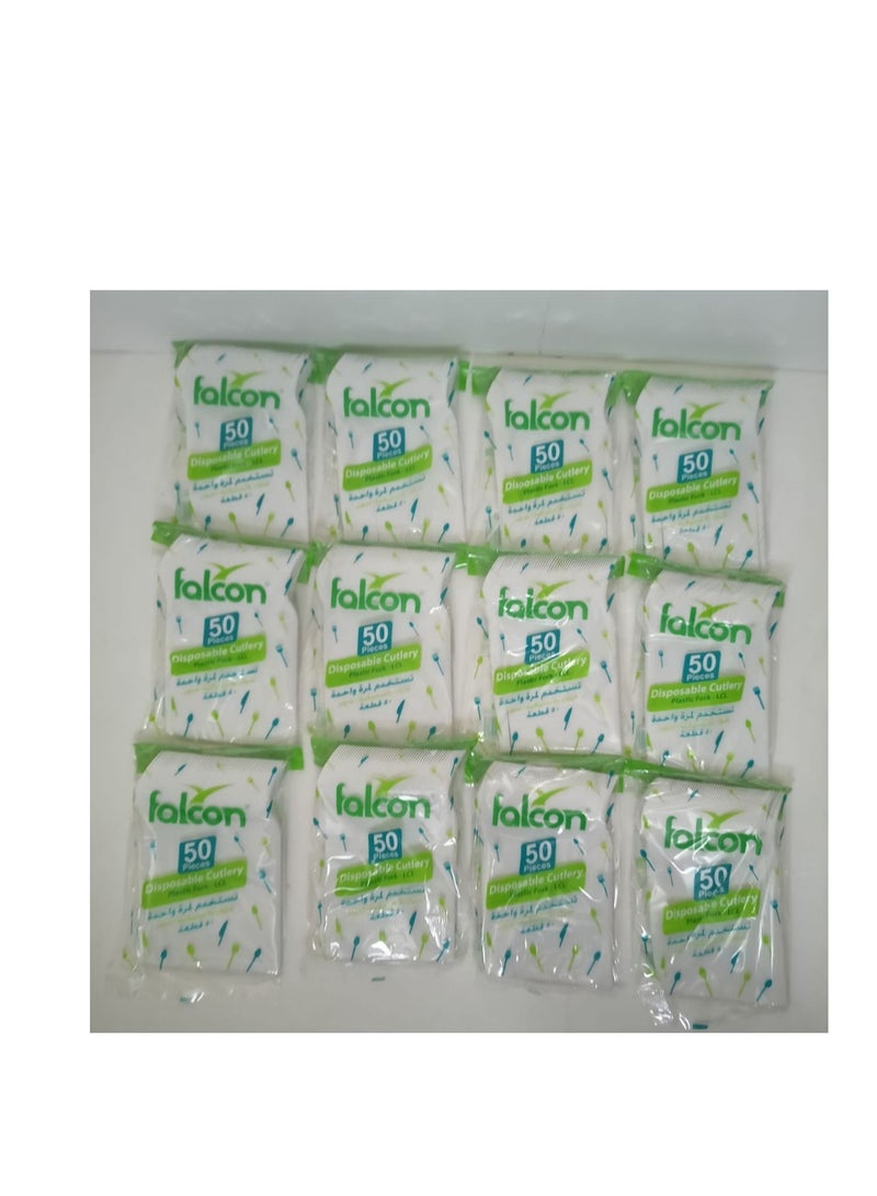 Falconpack Falcon  Pack Of 12   X 50 Pcs Plastic Forks White  600 Pcs - Image 1