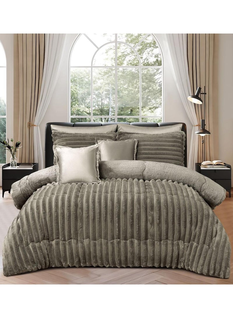 Single Winter Comforter Set Two-Side System Velvet Face And Soft Fur Side 4-Piece System Medium Filling Excellent Quality And Practical 170x220 Cm Grey