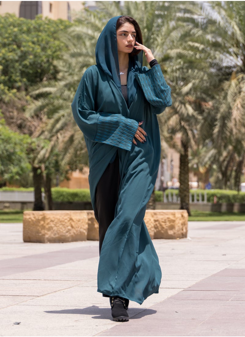 FASHION LINE Unique Design Abaya V-Open Neck Sleeve Embroidered with Teal Blue  - Image 3