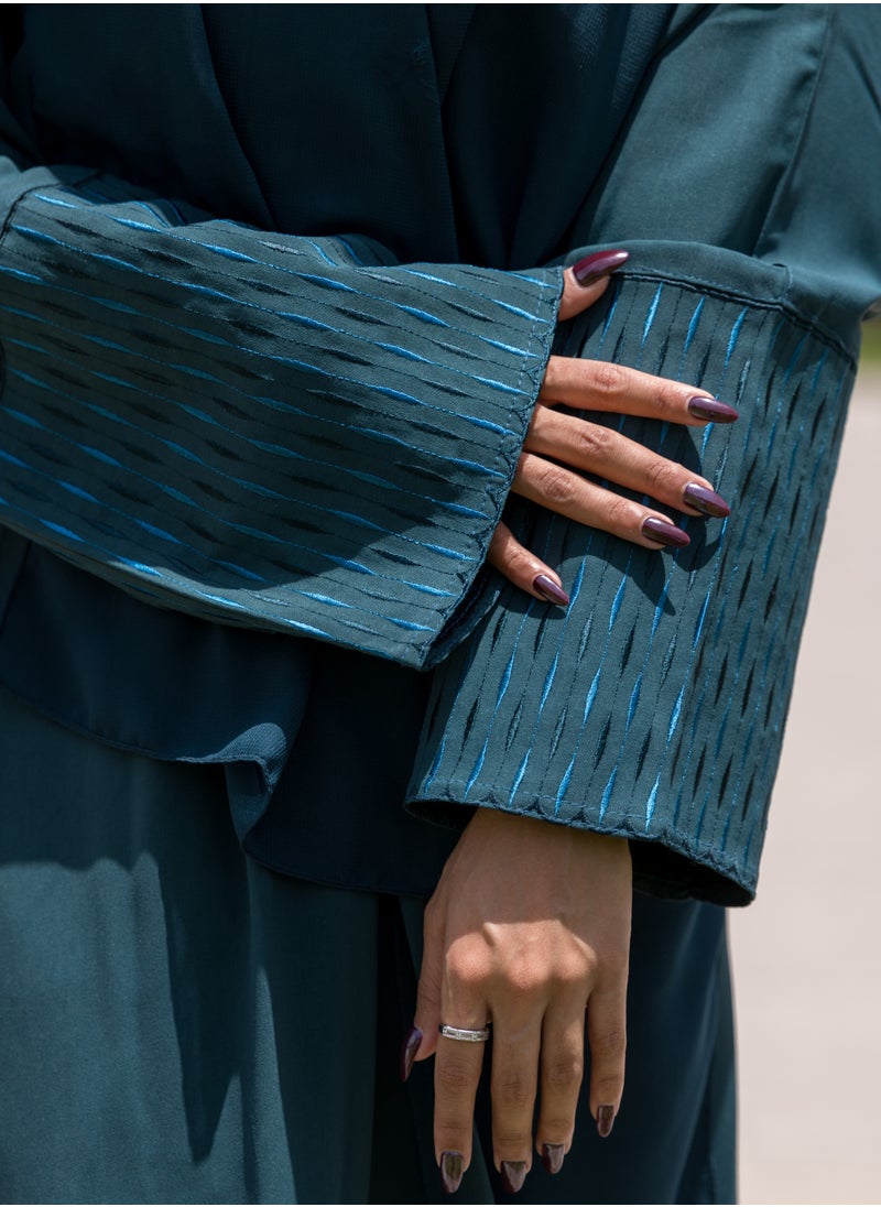 FASHION LINE - Unique Design Abaya V-Open Neck Sleeve Embroidered with Teal Blue - Image 1