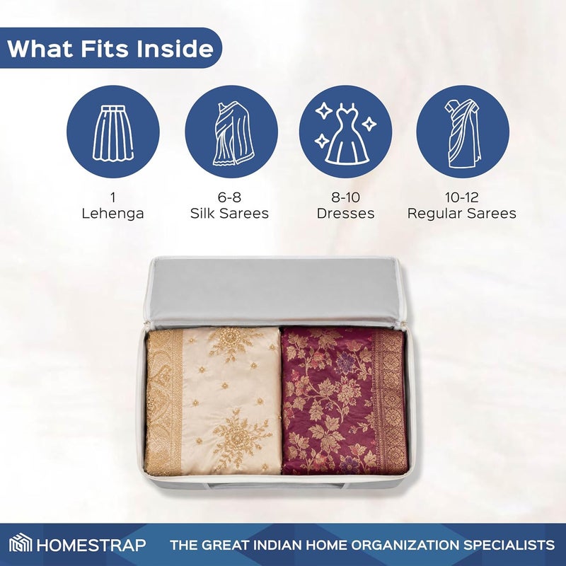HomeStrap set of 6 Foldable Saree Covers / Clothes Storage Bag / Wardrobe Organizer With Transparent Window And Zip For Lehenga, Suit, Dress,& Accessories (Grey)(Featured on Shark Tank) - Image 5