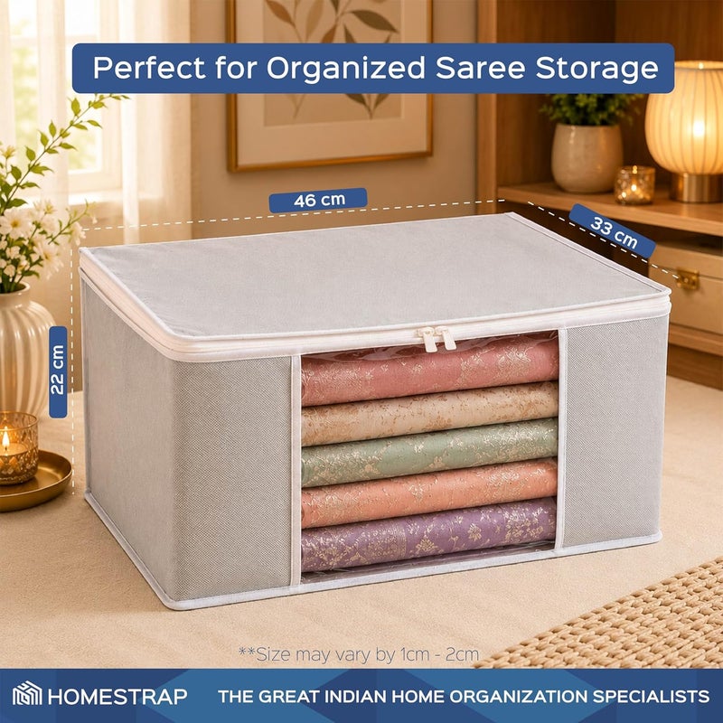 HomeStrap set of 6 Foldable Saree Covers / Clothes Storage Bag / Wardrobe Organizer With Transparent Window And Zip For Lehenga, Suit, Dress,& Accessories (Grey)(Featured on Shark Tank) - Image 2