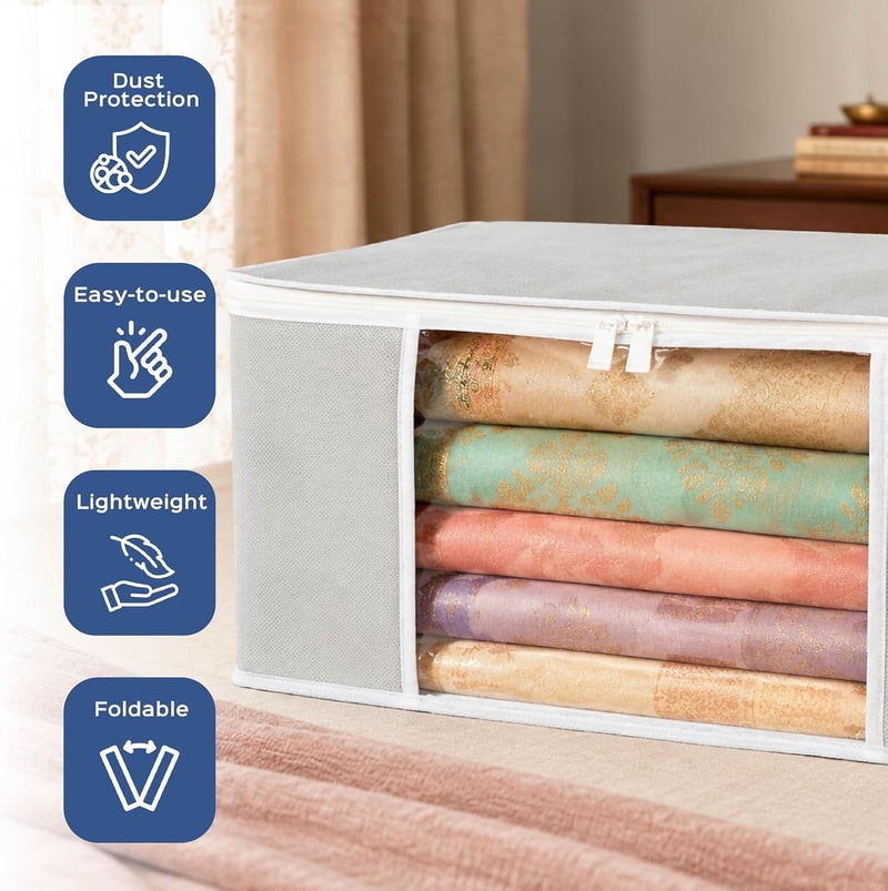 HomeStrap set of 6 Foldable Saree Covers / Clothes Storage Bag / Wardrobe Organizer With Transparent Window And Zip For Lehenga, Suit, Dress,& Accessories (Grey)(Featured on Shark Tank) - Image 4