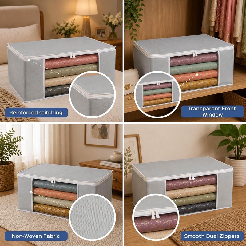 HomeStrap set of 6 Foldable Saree Covers / Clothes Storage Bag / Wardrobe Organizer With Transparent Window And Zip For Lehenga, Suit, Dress,& Accessories (Grey)(Featured on Shark Tank) - Image 3
