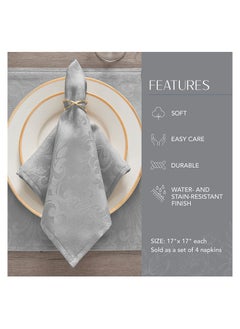 RARELY Set of 4 Silver Elegance Damask Table Fabric Napkins Handkerchief Wedding 17 x 17inch  - Image 3
