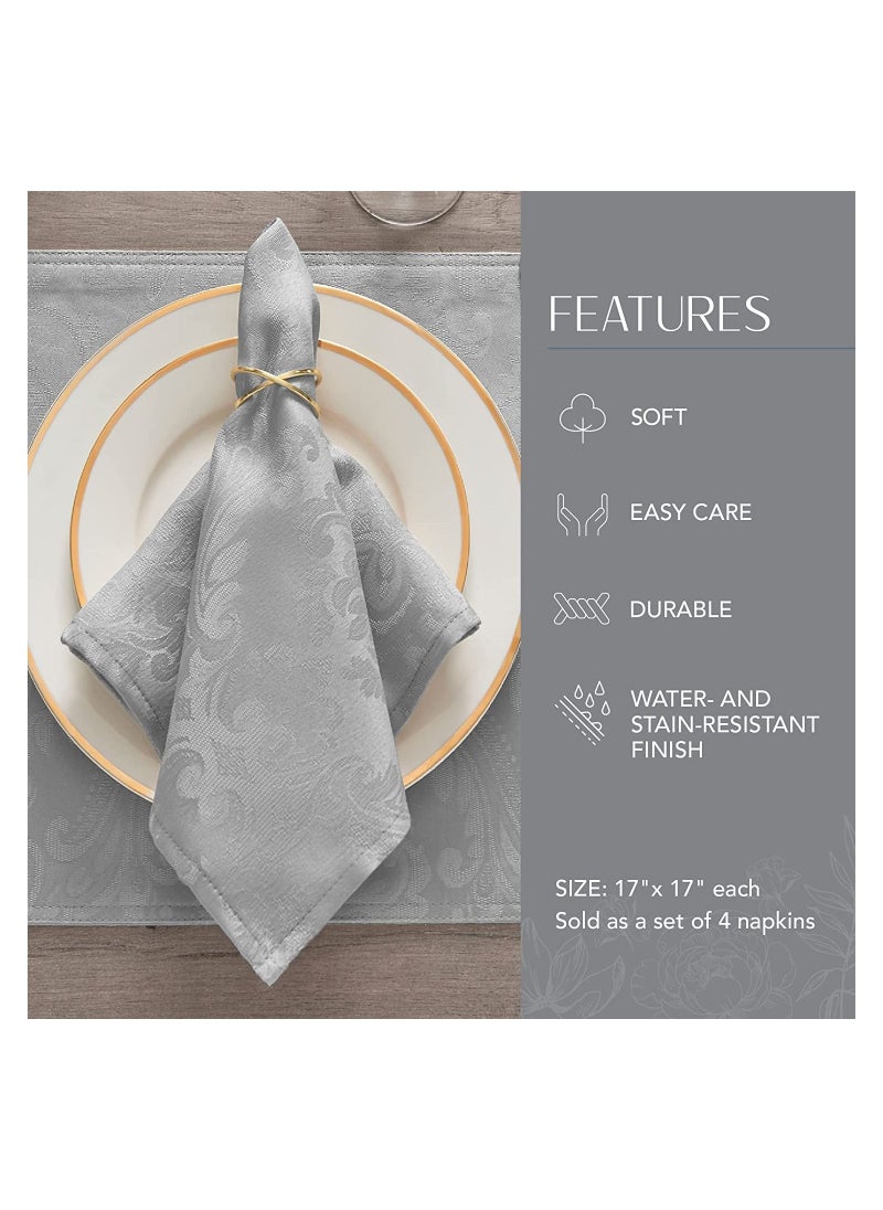 RARELY Set of 4 Silver Elegance Damask Table Fabric Napkins Handkerchief Wedding 17 x 17inch  - Image 3