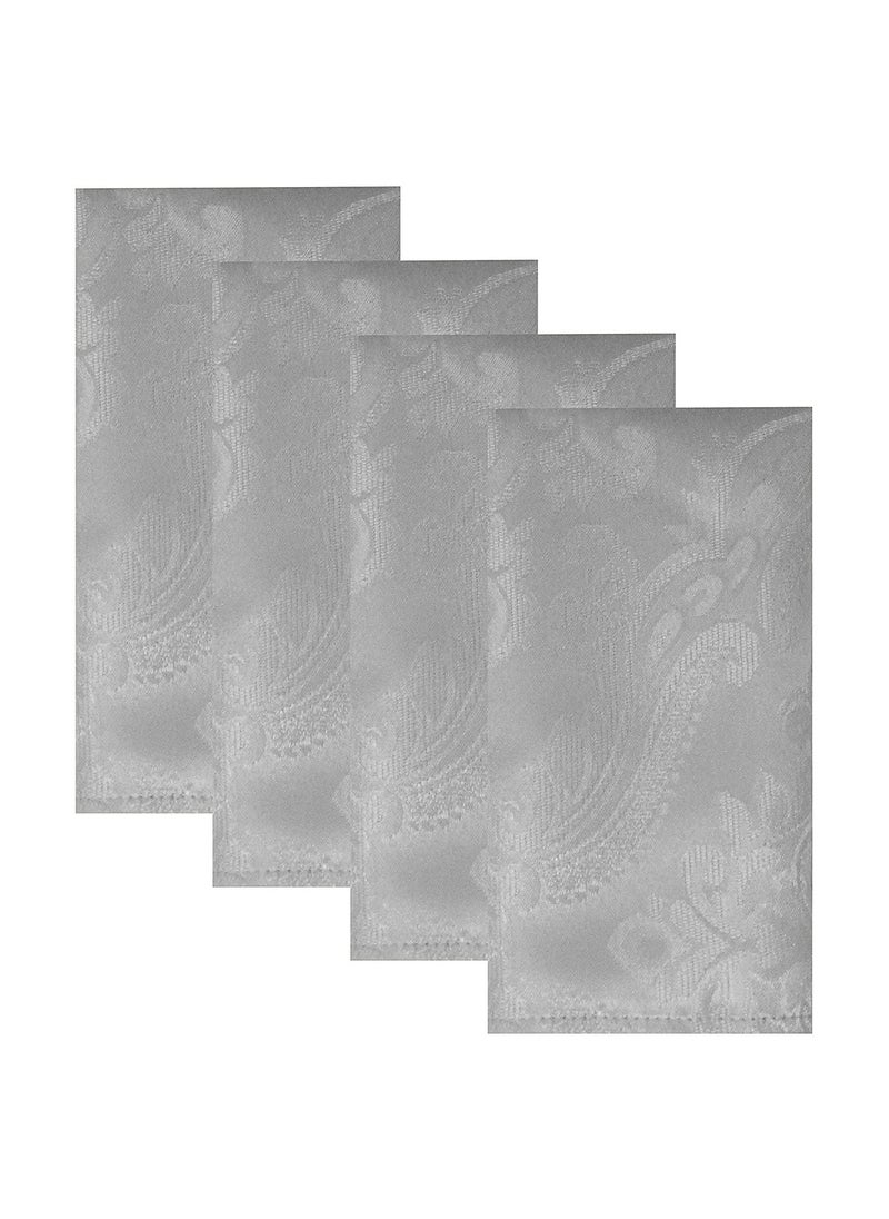 RARELY Set of 4 Silver Elegance Damask Table Fabric Napkins Handkerchief Wedding 17 x 17inch  - Image 1