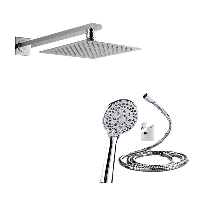 ZAP ZAP COMBO OF Hexa Ultra Square High Grade 304 SS Polished Overhead Shower with Rod and ABS Silicon Hand Shower with Flexible Hose Pipe and Wall Hook - Image 1