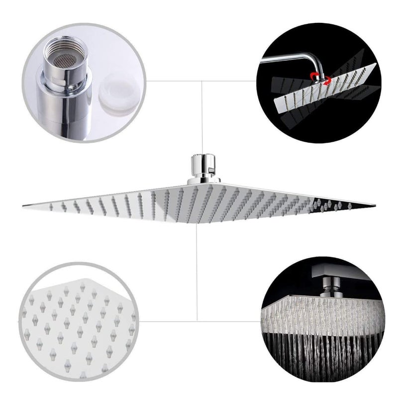 ZAP ZAP COMBO OF Hexa Ultra Square High Grade 304 SS Polished Overhead Shower with Rod and ABS Silicon Hand Shower with Flexible Hose Pipe and Wall Hook - Image 5