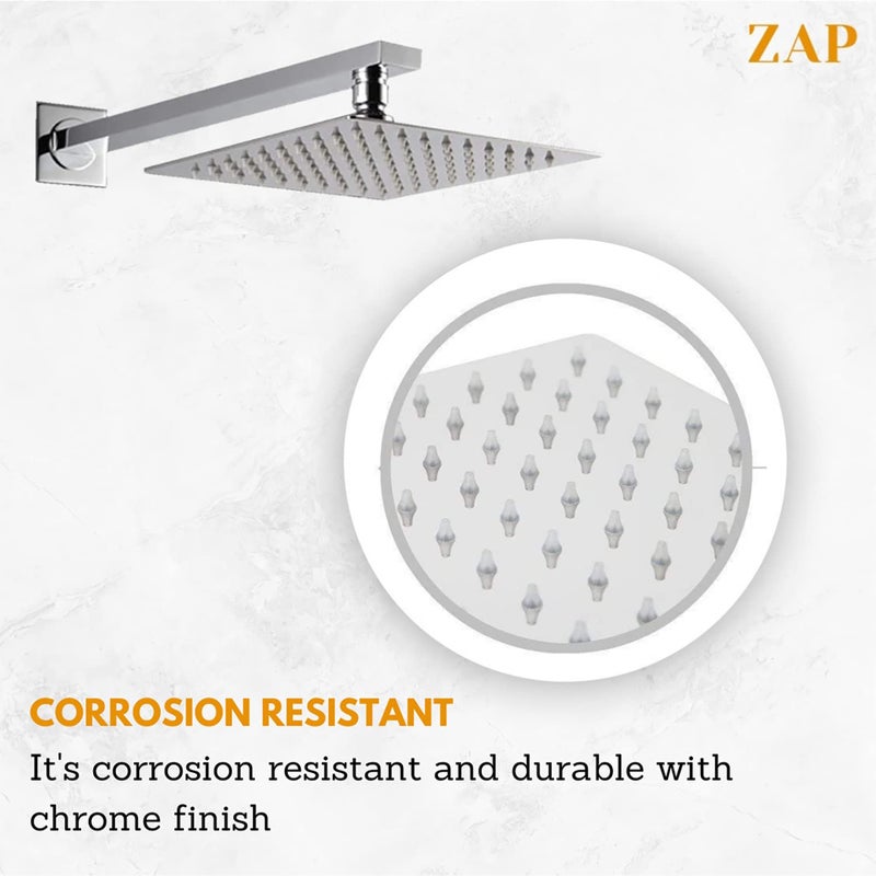 ZAP ZAP COMBO OF Hexa Ultra Square High Grade 304 SS Polished Overhead Shower with Rod and ABS Silicon Hand Shower with Flexible Hose Pipe and Wall Hook - Image 2