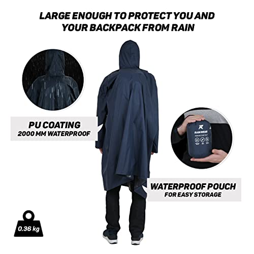 ROCKSPORT Unisex Hooded Rain Poncho for Adult, Polyester Waterproof, lightweight,Reusable& Packable, Long Sleeve & One Size Fits Most, Free Size (Blue) - Image 4