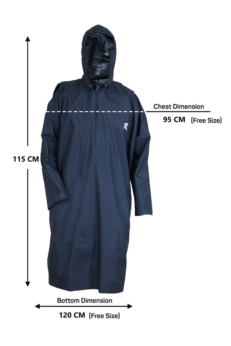 ROCKSPORT Unisex Hooded Rain Poncho for Adult, Polyester Waterproof, lightweight,Reusable& Packable, Long Sleeve & One Size Fits Most, Free Size (Blue) - Image 2