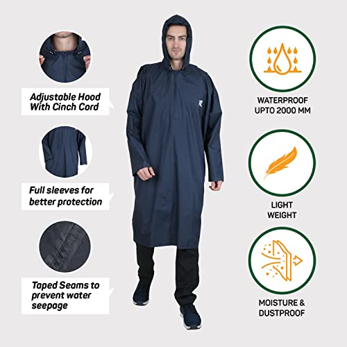 ROCKSPORT Unisex Hooded Rain Poncho for Adult, Polyester Waterproof, lightweight,Reusable& Packable, Long Sleeve & One Size Fits Most, Free Size (Blue) - Image 3