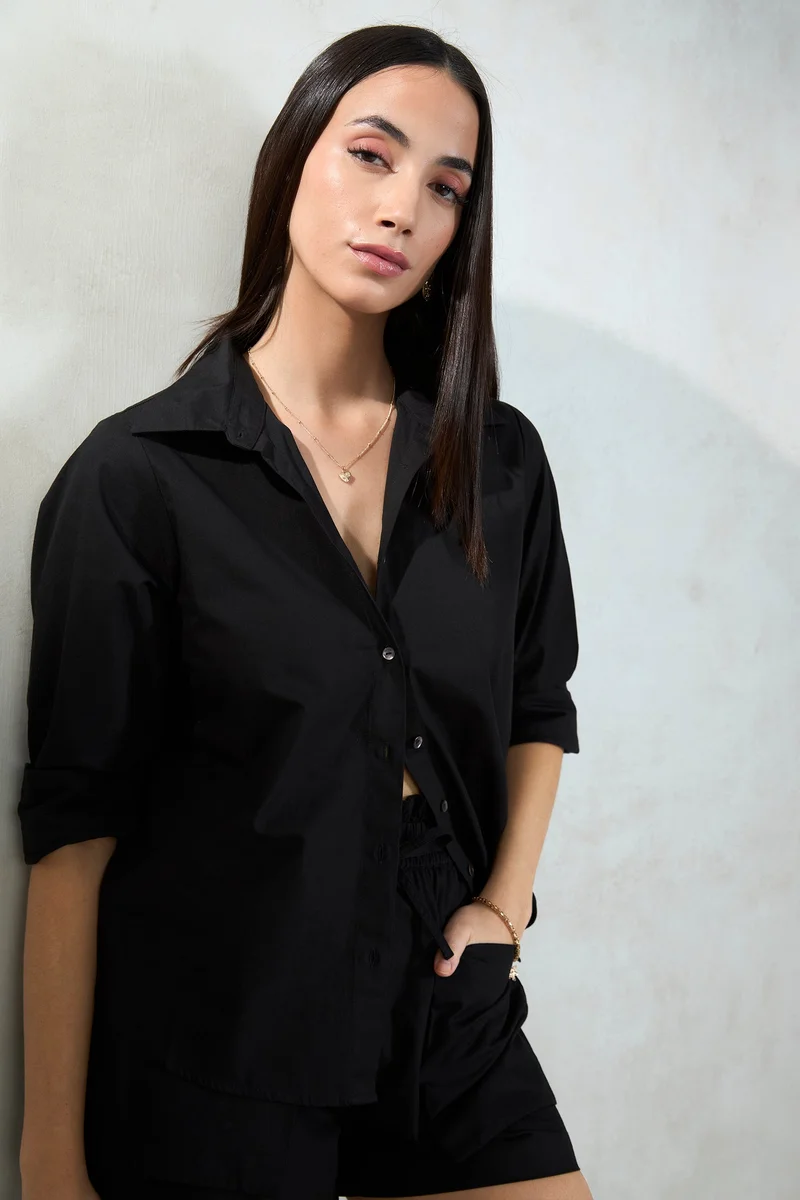 فيرجيو Cotton Black Workwear Shirts With Long Sleeves for Women