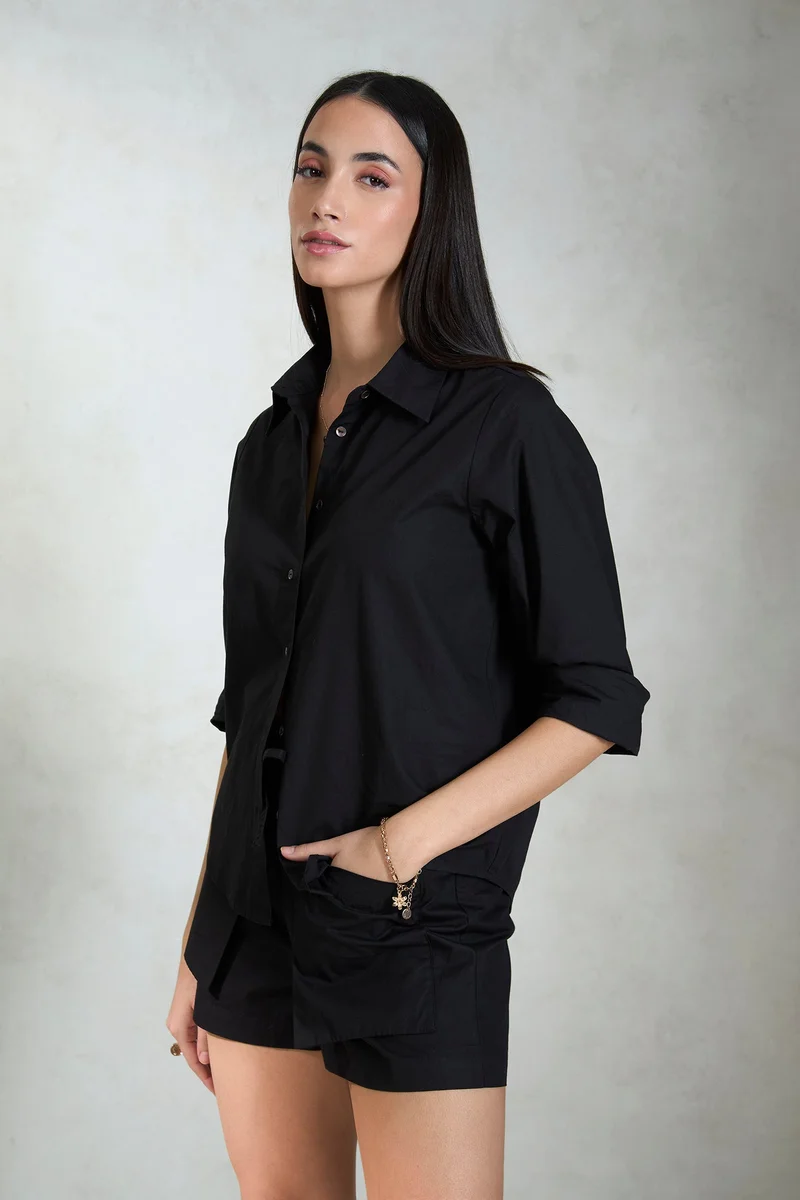 فيرجيو Cotton Black Workwear Shirts With Long Sleeves for Women