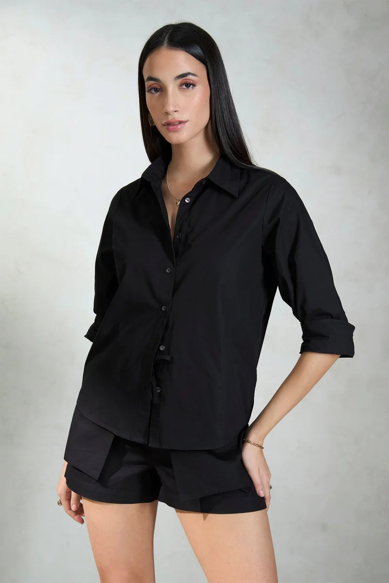 فيرجيو Cotton Black Workwear Shirts With Long Sleeves for Women