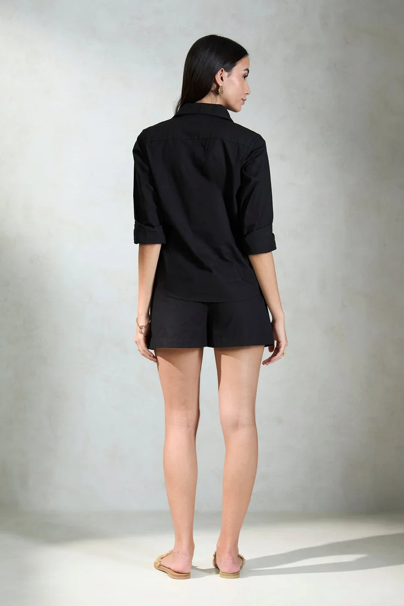 فيرجيو Cotton Black Workwear Shirts With Long Sleeves for Women