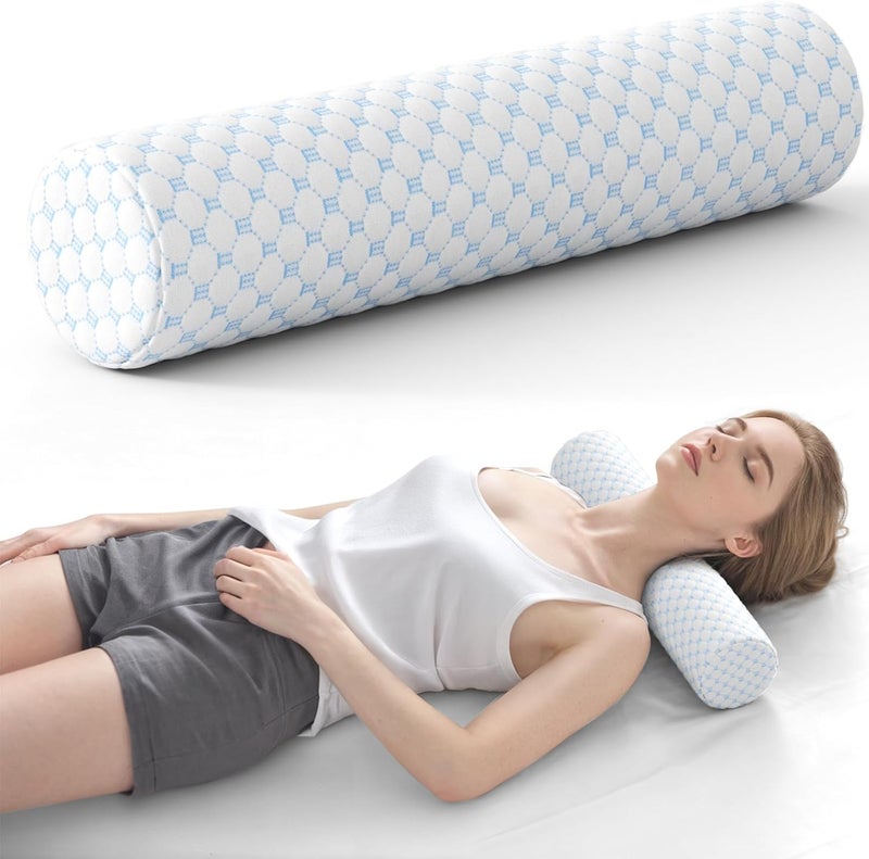 Forcanby Neck Roll Cervical Pillow for Neck Pain Relief - Memory Foam Neck Pillow for Bed | Round Neck Pillows for Sleeping (Blue) - Image 1