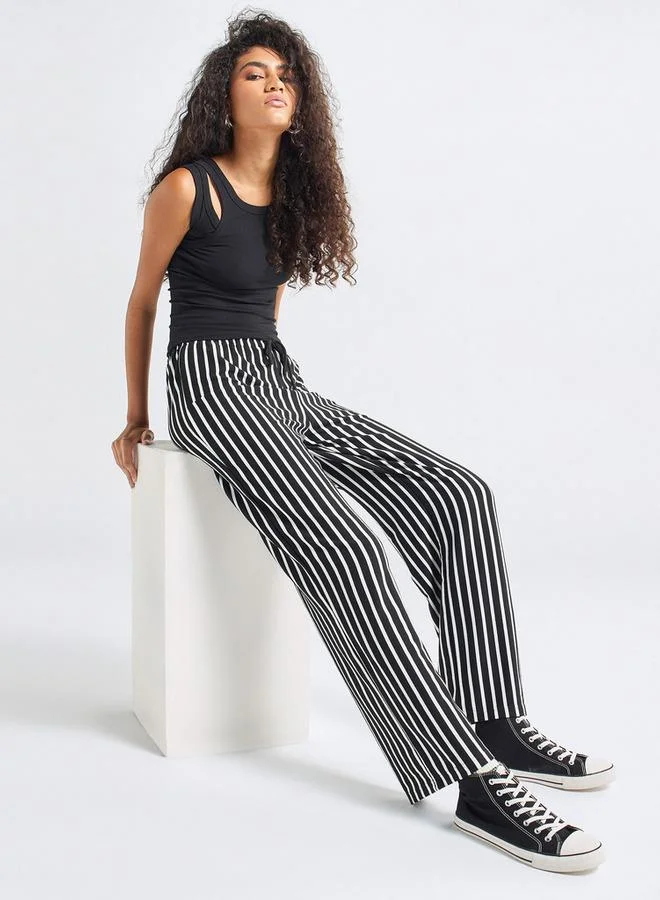 Splash FAV Striped Wide Leg Pants with Drawstring Closure