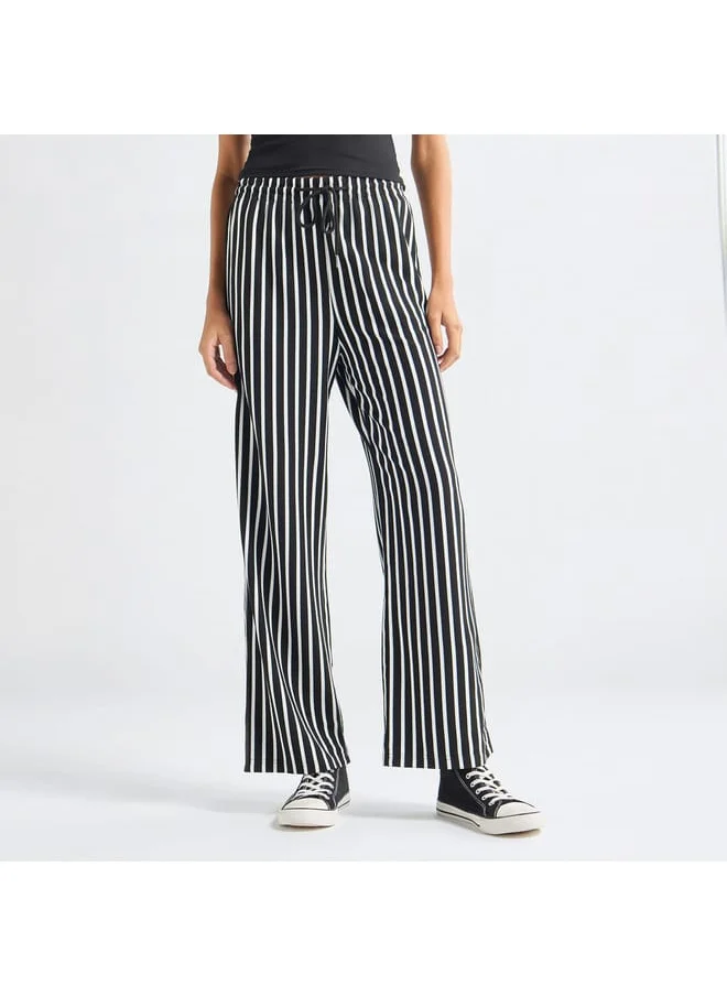 FAV Striped Wide Leg Pants with Drawstring Closure