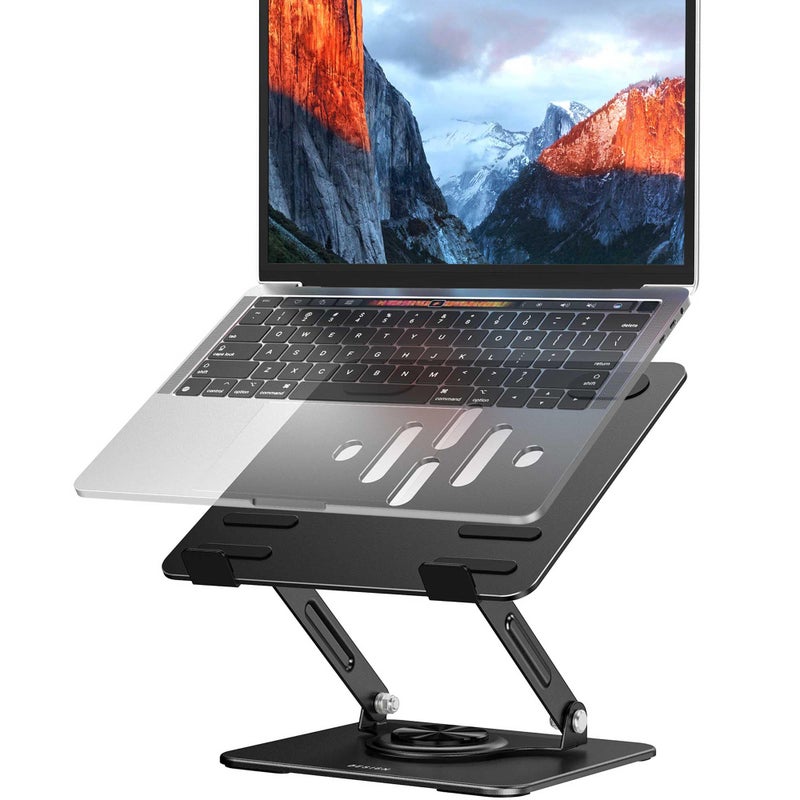 BESIGN LS11 Laptop Stand with 360Â° Rotating Base, Ergonomic Adjustable Notebook Holder, Riser Holder Computer Stand Compatible with Air, Pro, Dell, HP, Lenovo More 10-14" Laptops (Black) - Image 1