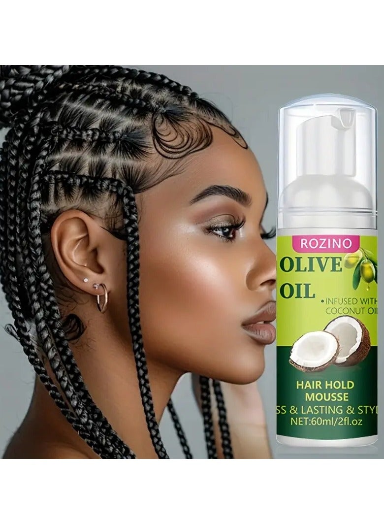 ROZINO Olive & Coconut Oil Hair Mousse, 60ml, Moisturizing Styling for Permed, Dyed & Frizzy Hair with Plant Squalane - Image 1