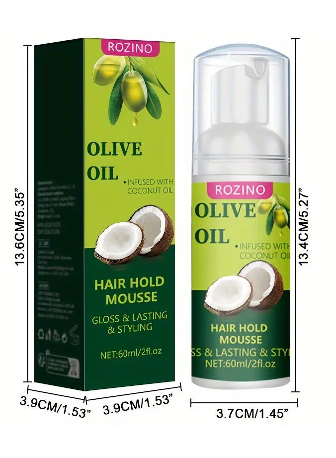 ROZINO Olive & Coconut Oil Hair Mousse, 60ml, Moisturizing Styling for Permed, Dyed & Frizzy Hair with Plant Squalane - Image 3