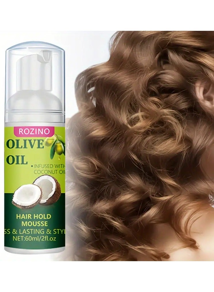 ROZINO Olive & Coconut Oil Hair Mousse, 60ml, Moisturizing Styling for Permed, Dyed & Frizzy Hair with Plant Squalane - Image 5