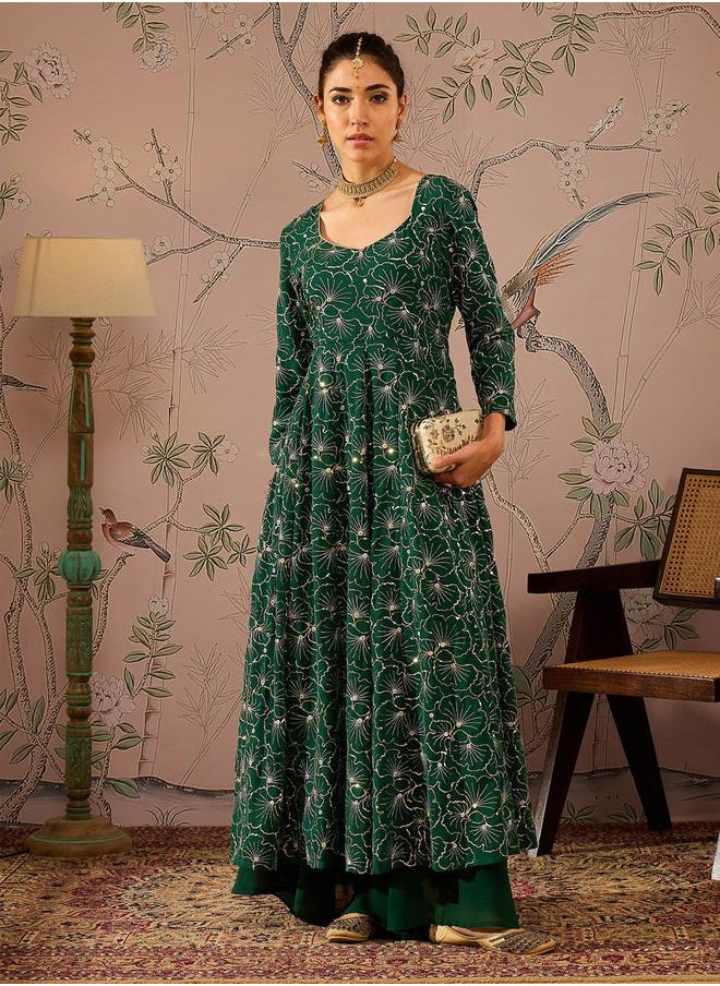 SASSAFRAS Embellished Sequins Sweetheart Neck Kurta by Styli  - Image 1