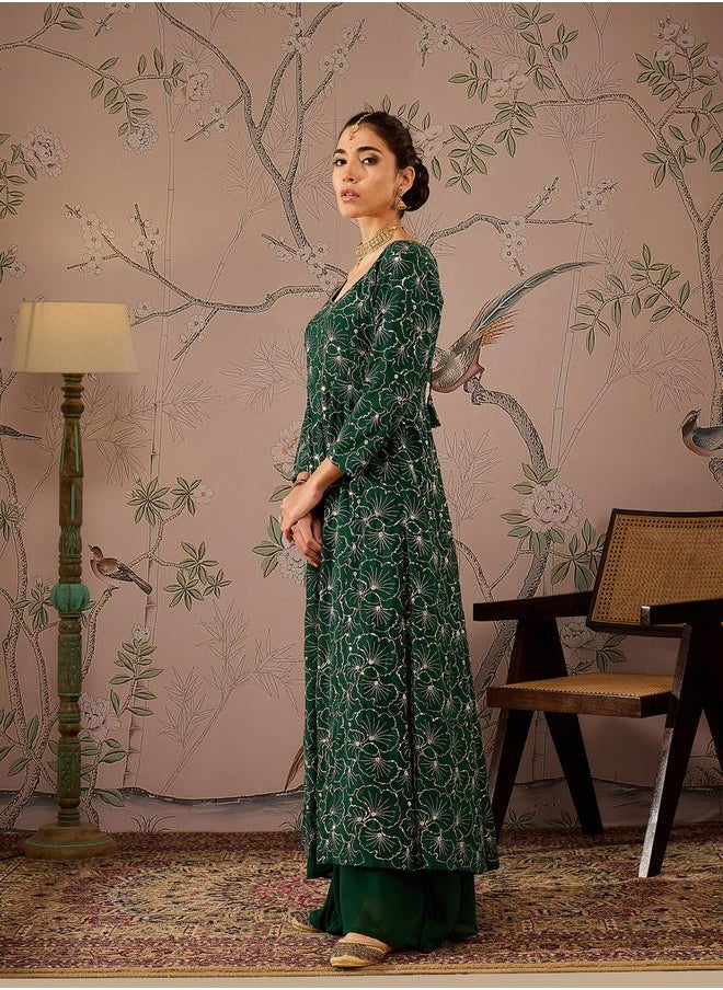 SASSAFRAS Embellished Sequins Sweetheart Neck Kurta by Styli  - Image 3