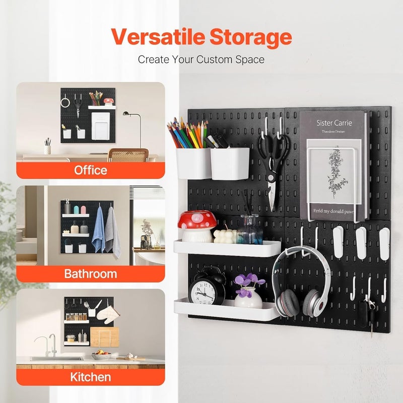 UREVO Modular Pegboard Wall Organizer Kit - 2 Pegboards with 10 Accessories, No Drill Installation, Space-Saving Storage for Kitchen, Office, Bathroom (Black) - Image 4
