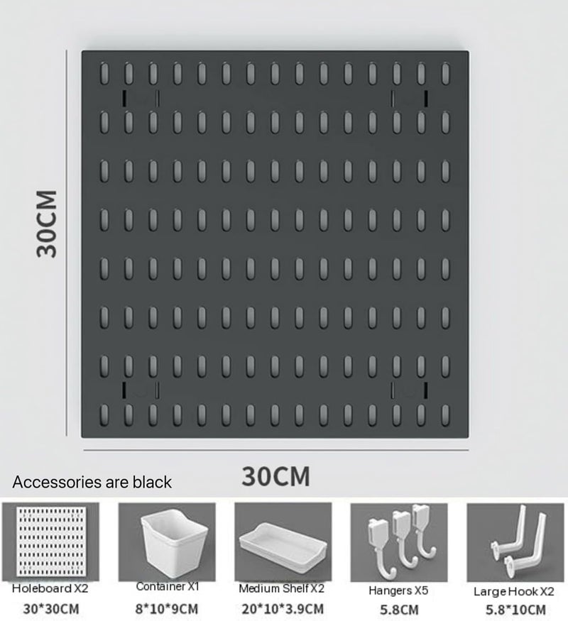 UREVO Modular Pegboard Wall Organizer Kit - 2 Pegboards with 10 Accessories, No Drill Installation, Space-Saving Storage for Kitchen, Office, Bathroom (Black) - Image 2