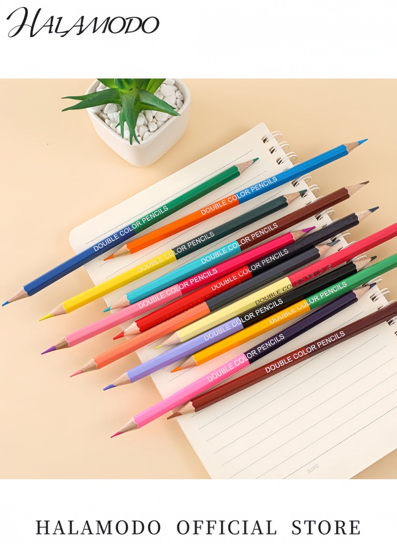 HALAMODO 6-Piece Dual-Ended Colored Pencils Set with 12 Vibrant Shades Premium Basswood Pencils with Triangular Ergonomic Design for Smooth Coloring Sketching & Artistic Creations  - Image 2