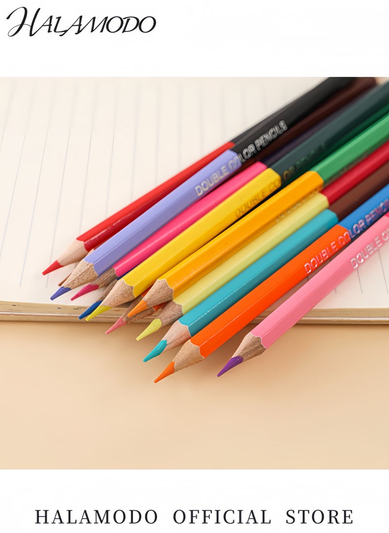 HALAMODO 6-Piece Dual-Ended Colored Pencils Set with 12 Vibrant Shades Premium Basswood Pencils with Triangular Ergonomic Design for Smooth Coloring Sketching & Artistic Creations  - Image 3