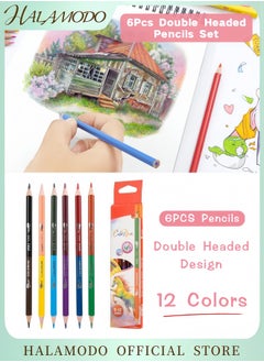 6-Piece Dual-Ended Colored Pencils Set with 12 Vibrant Shades Premium Basswood Pencils with Triangular Ergonomic Design for Smooth Coloring Sketching & Artistic Creations
