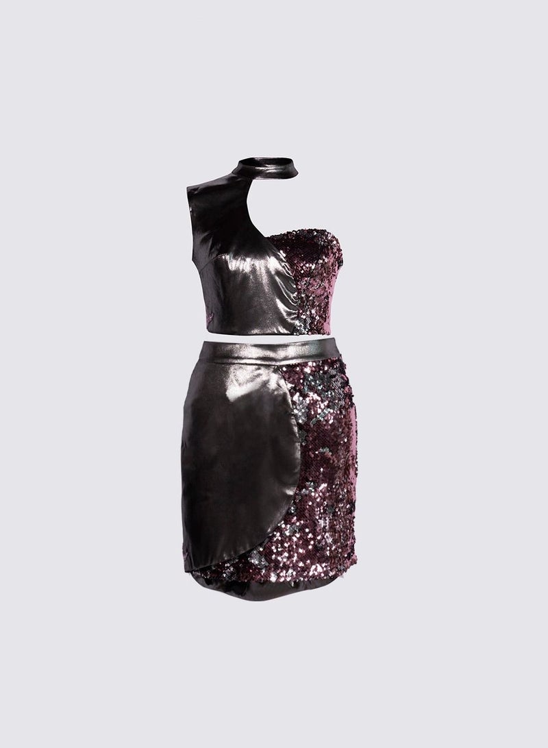 NIVA FASHION HOUSE Radiant Asymmetric 2-Tone Crop Top and Skirt Set  - Image 1
