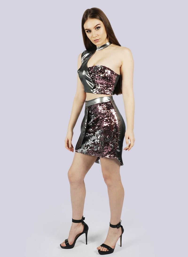 NIVA FASHION HOUSE Radiant Asymmetric 2-Tone Crop Top and Skirt Set  - Image 5