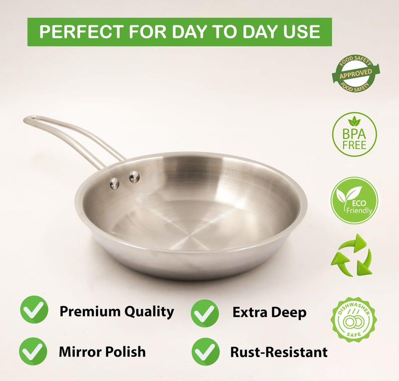 Spillbox Stainless Steel Sandwich Triply Kadhai|Kadai|Wok|Nonstick 3-Layer Body| Steel Cookware|Induction safe|Dishwasher Safe|Food Grade |Heavy |FryPan |Curry |Stirfry|Deepfry-FryPan (Med - Dia:24cm) - Image 5