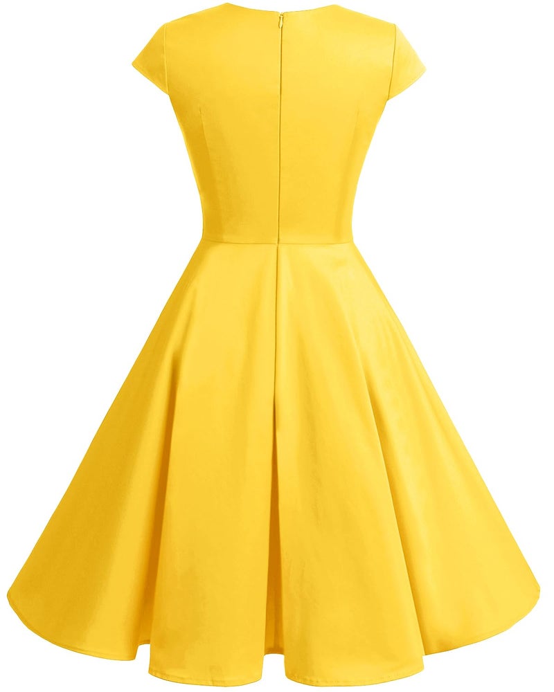 Bbonlinedress Yellow Vintage Summer Bridesmaid Dress 1950s Formal Cocktail Party Women Retro Rockabilly Swing Dress Yellow M - Image 3